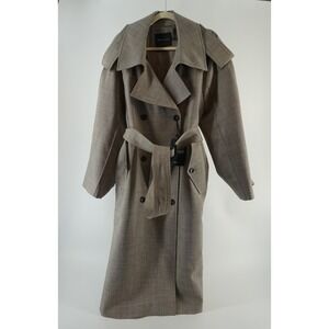 NWT Mango Double Breasted Wool Trench Coat Belted Taupe Brown Quiet Luxury L